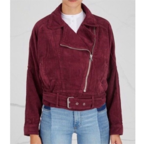 Free People Dolman Corduroy Moto Jacket Asymmetrical Zipper Coat Boho Size M - Picture 4 of 13